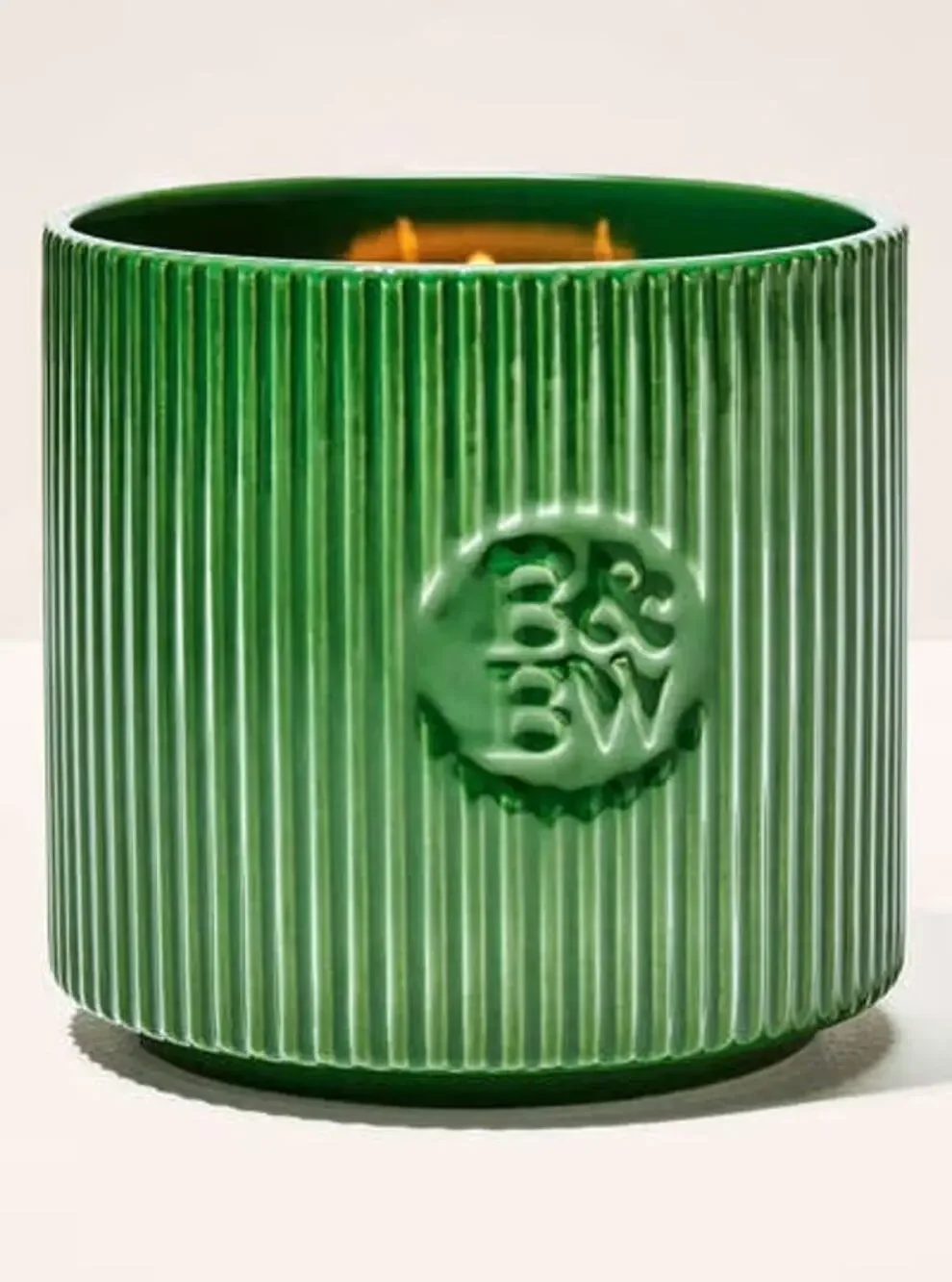 Bath & Body Works Fresh Balsam 3 Wick Candle Green Ribbed Ceramic Jar New